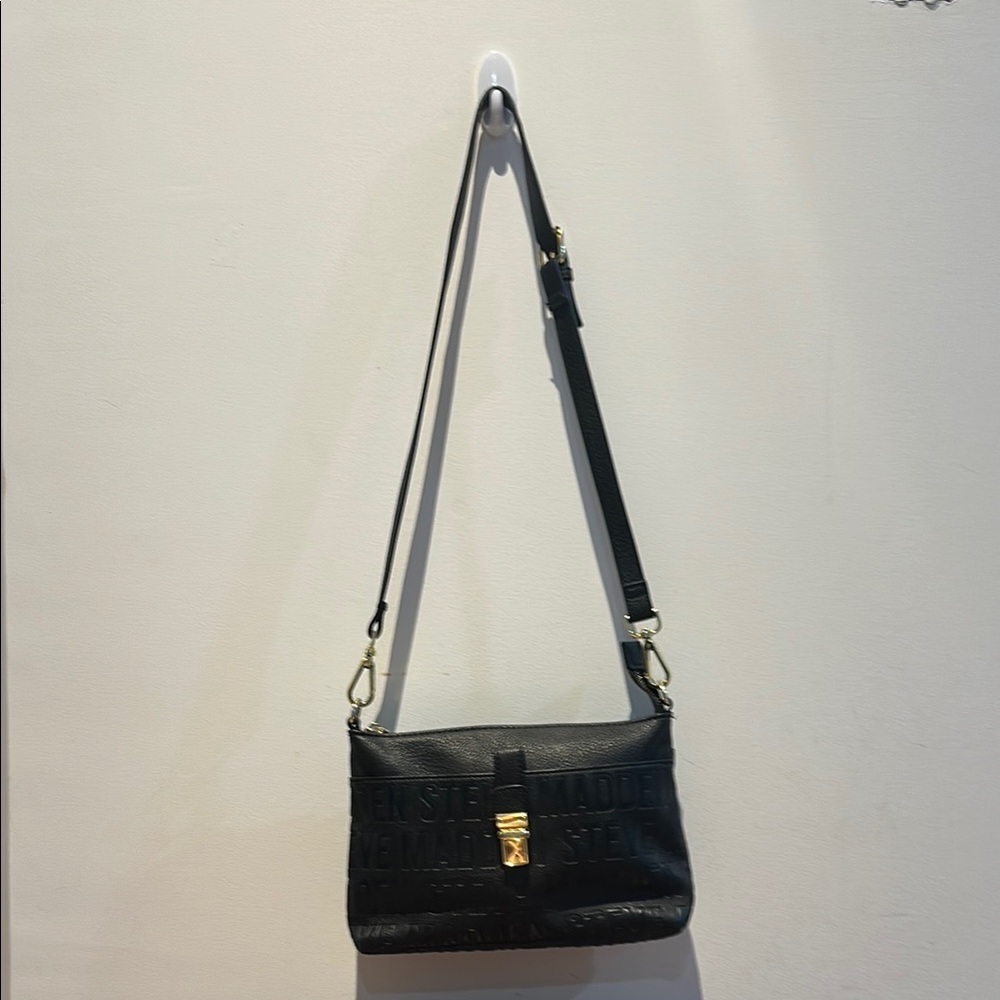 Steve Madden Black Faux Leather Shoulder Bag with Gold Accents EUC